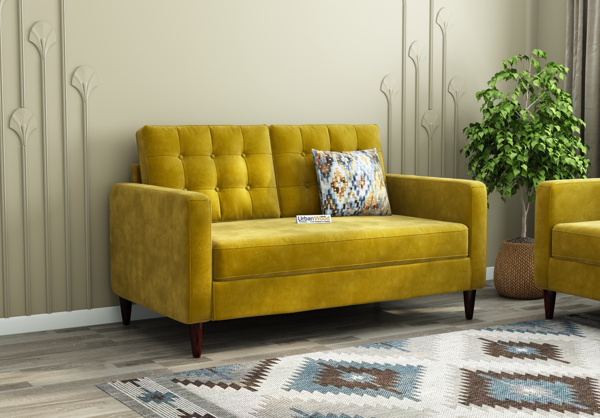 Hamper 2+1+1 Seater Fabric Sofa (Velvet, Amber Gold)