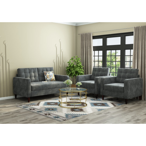 Hamper 2+1+1 Seater Fabric Sofa (Velvet, Stone Grey)