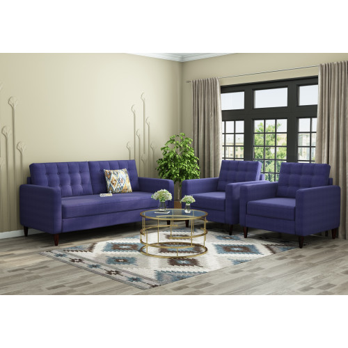 Hamper 3+1+1 Seater Fabric Sofa (Cotton, Navy Blue)