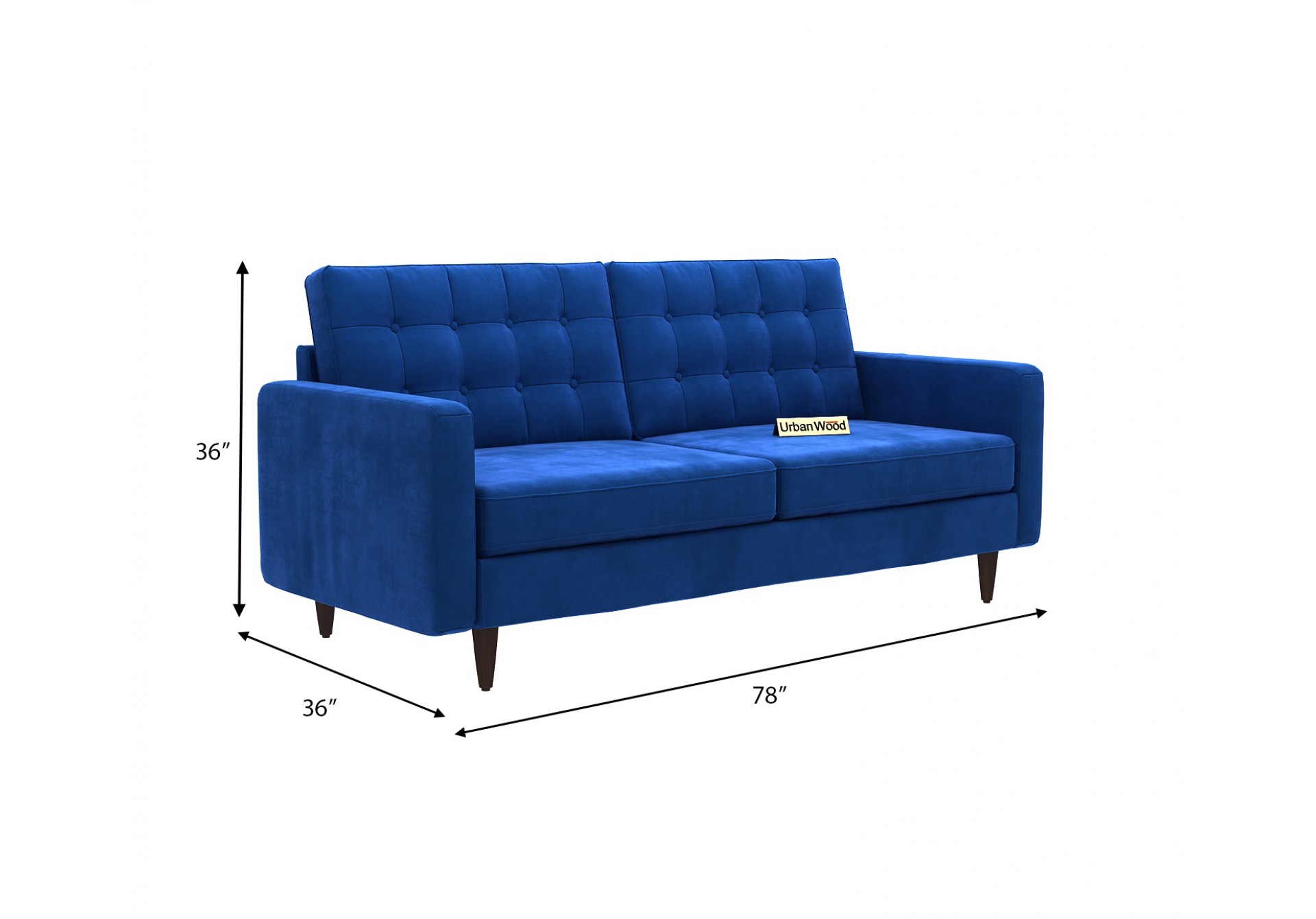 Hamper 3 Seater Sofa (Velvet, Sapphire blue)