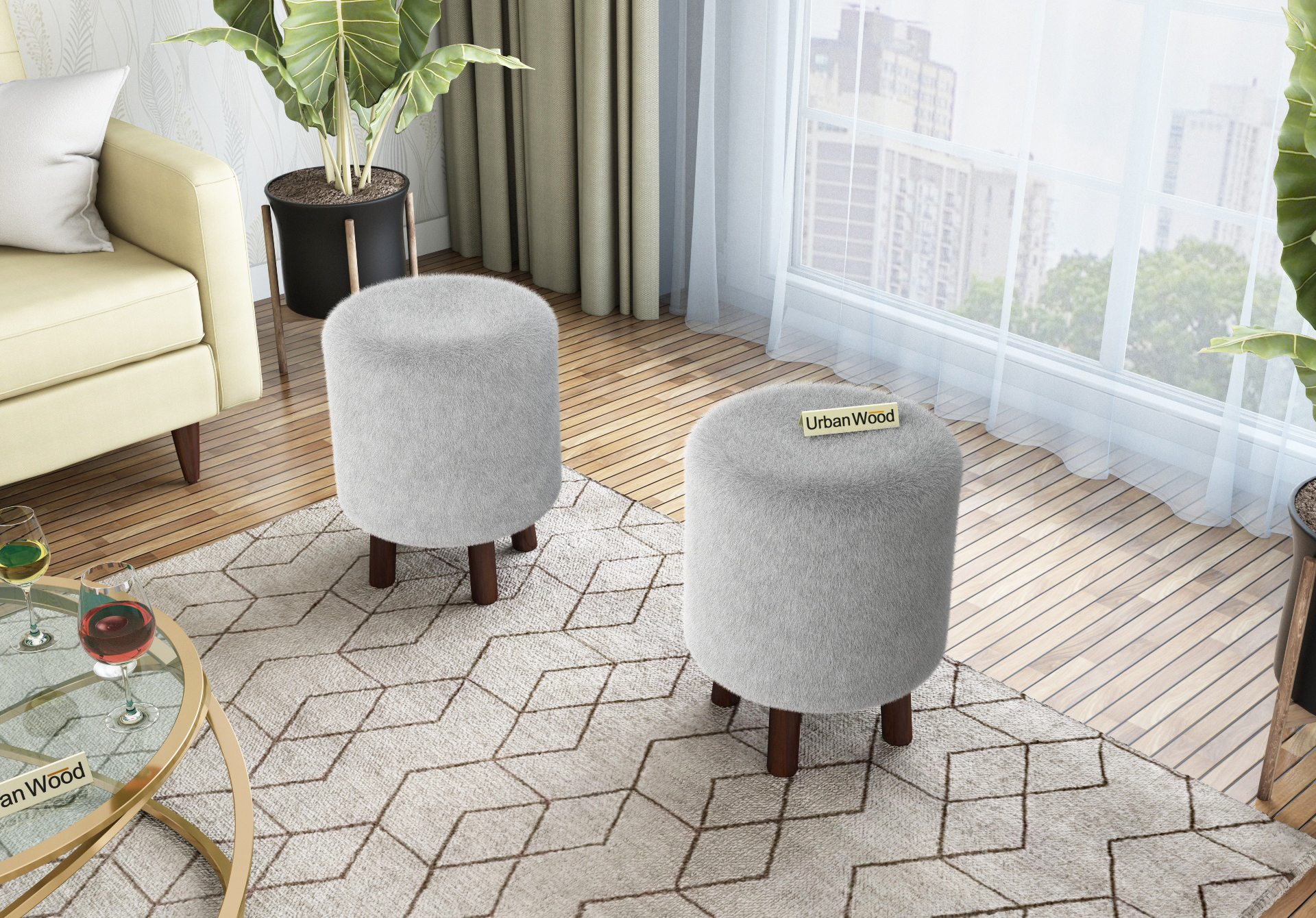 Fawn Upholstered Ottoman <small>(Velvet, Grey)</small>