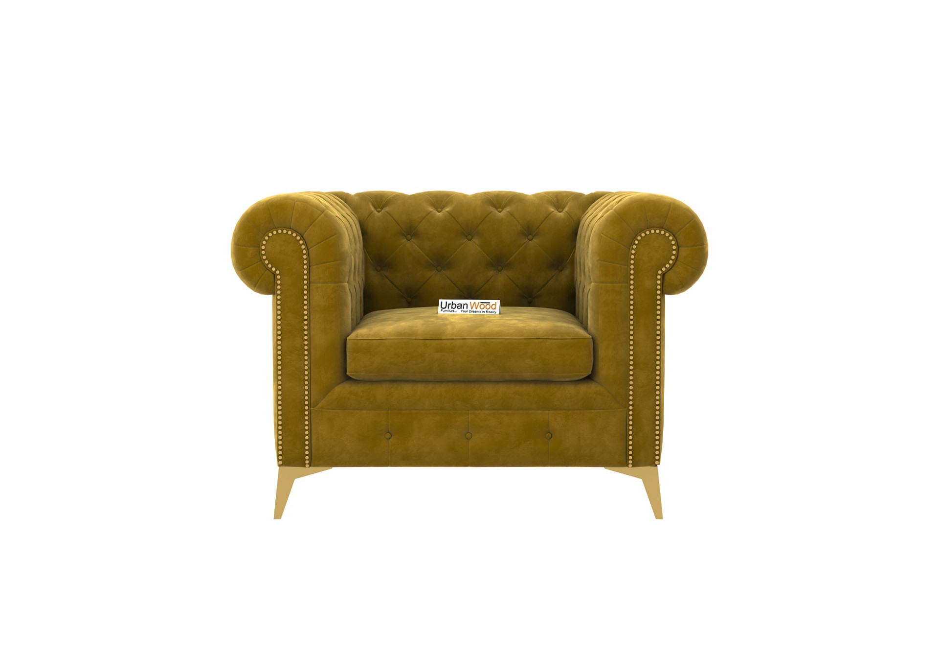 Regal 1 Seater Fabric Sofa (Velvet, Amber Gold)