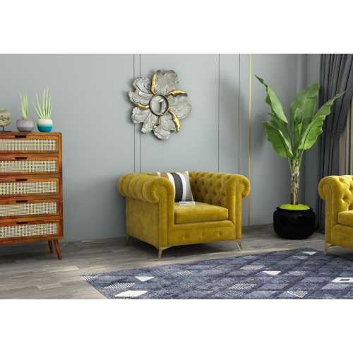Regal 1 Seater Fabric Sofa (Velvet, Amber Gold)