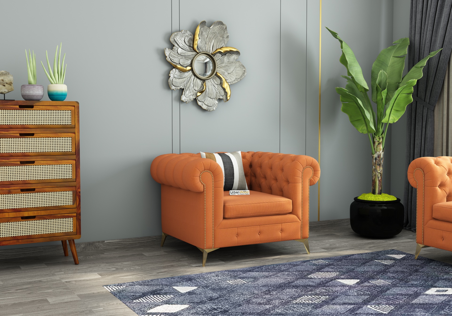 Regal 1 Seater Fabric Sofa (Cotton, Diana Orange)