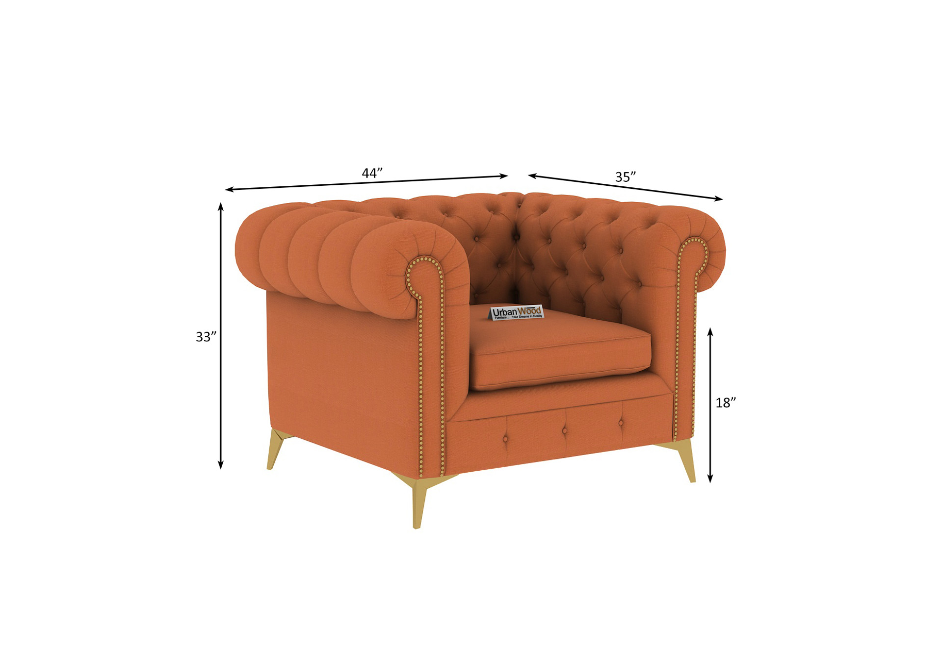 Regal 1 Seater Fabric Sofa (Cotton, Diana Orange)