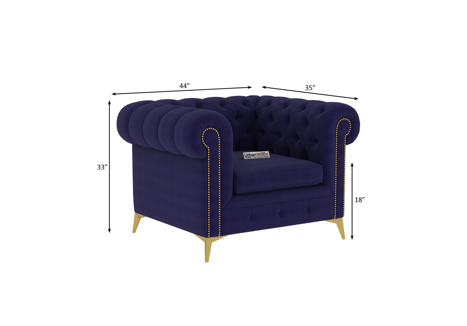 Regal 1 Seater Fabric Sofa (Cotton, Navy Blue)