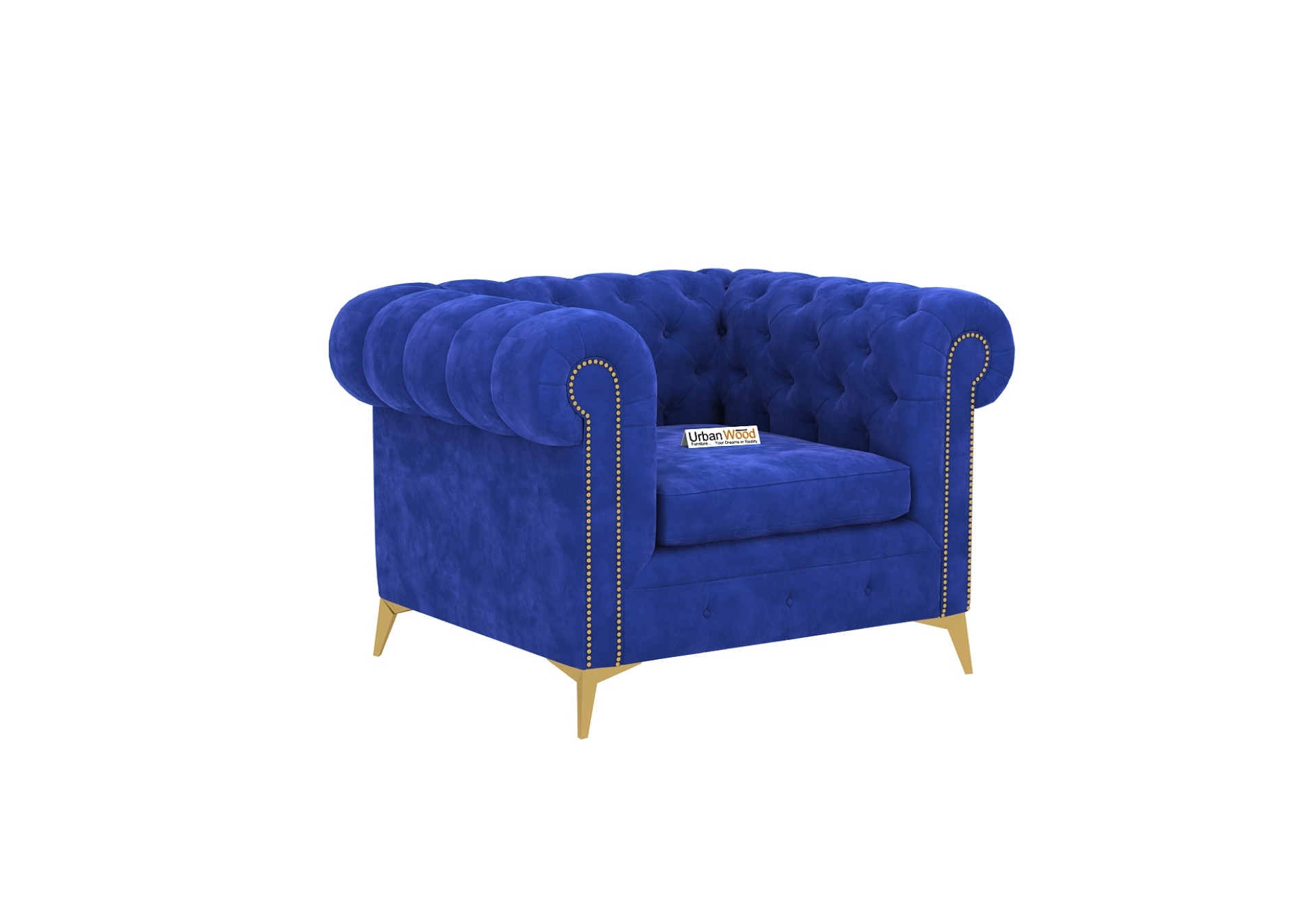 Regal 1 Seater Fabric Sofa (Velvet, Sapphire Blue)