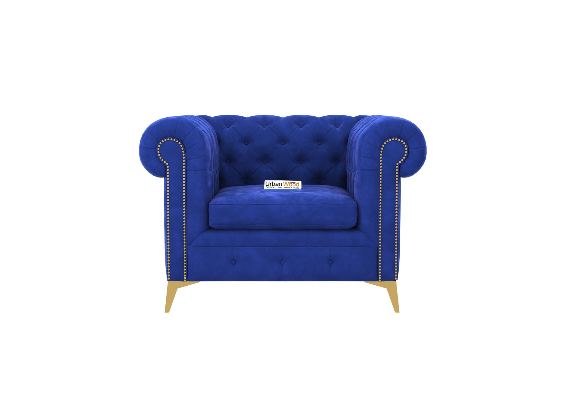 Regal 1 Seater Fabric Sofa (Velvet, Sapphire Blue)
