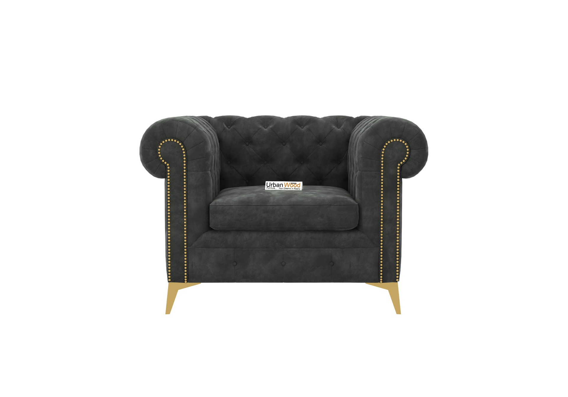 Regal 1 Seater Fabric Sofa (Velvet, Stone Grey)