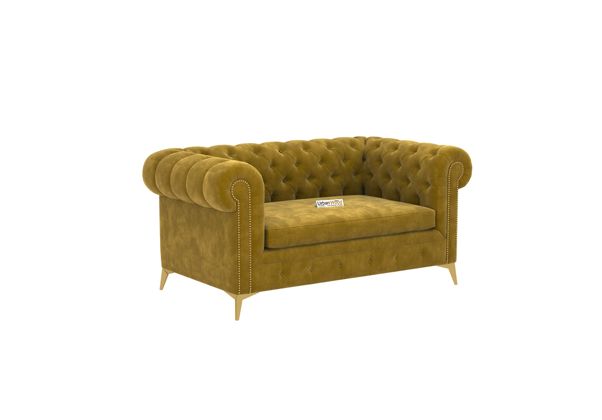 Regal 2 Seater Fabric Sofa (Velvet, Amber Gold)