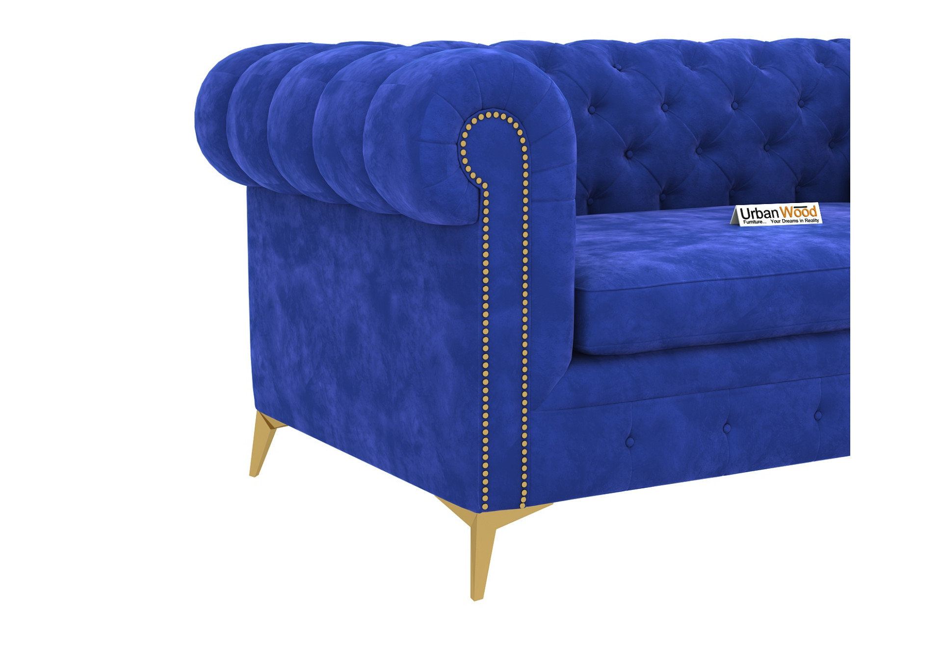 Regal 2 Seater Fabric Sofa (Velvet, Sapphire Blue)