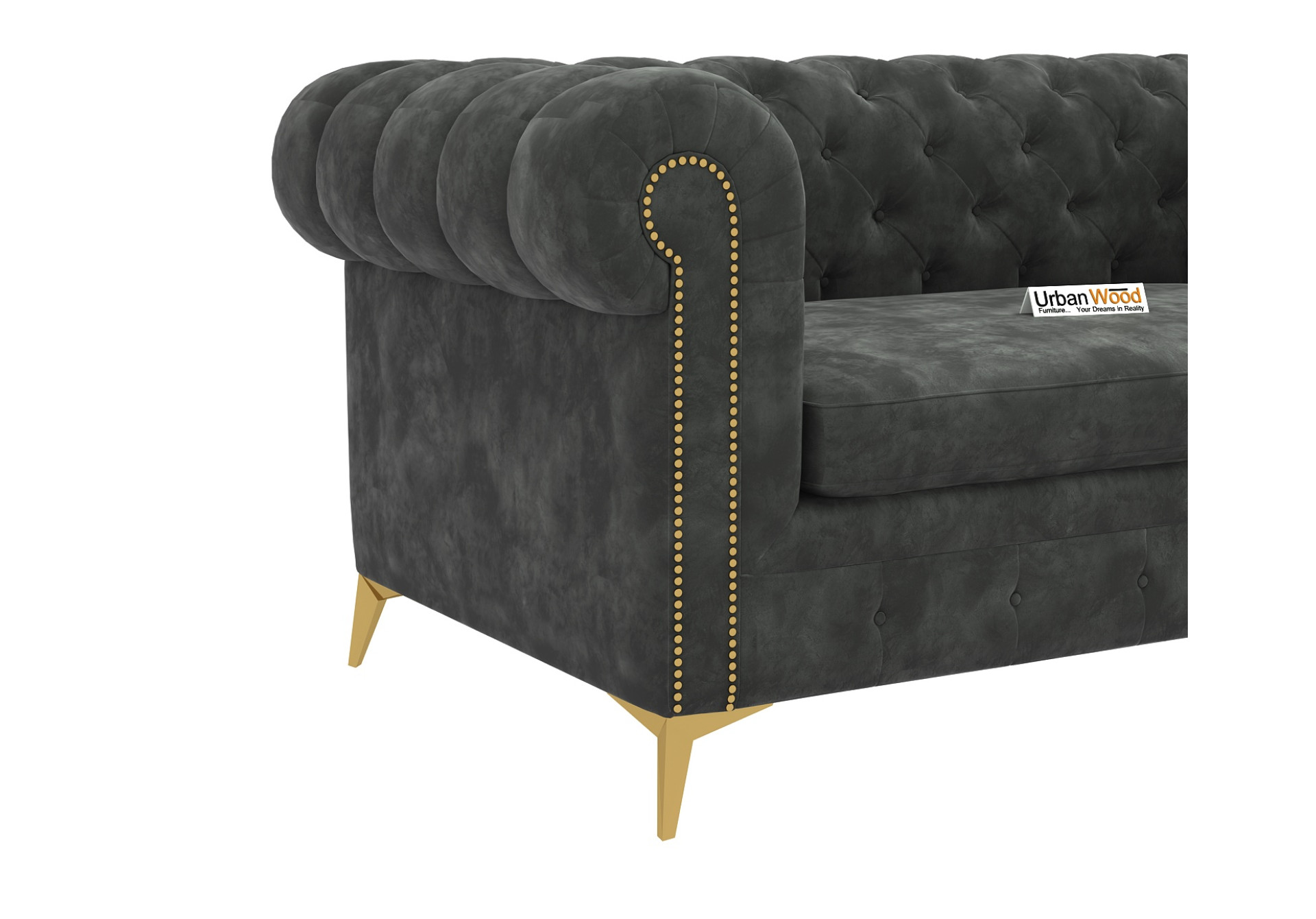 Regal 2 Seater Fabric Sofa (Velvet, Stone Grey)