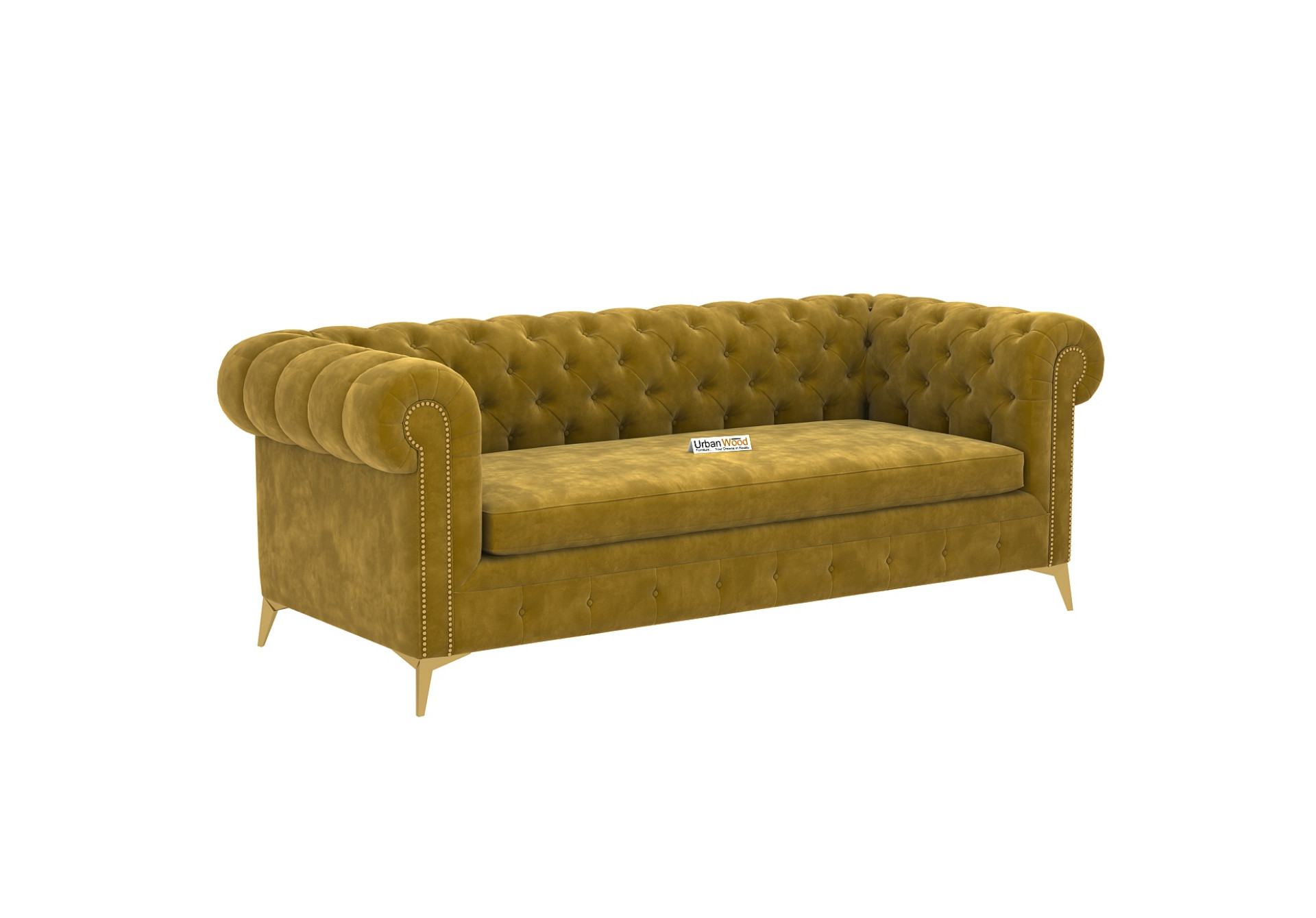 Regal 3 Seater Fabric Sofa (Velvet, Amber Gold)