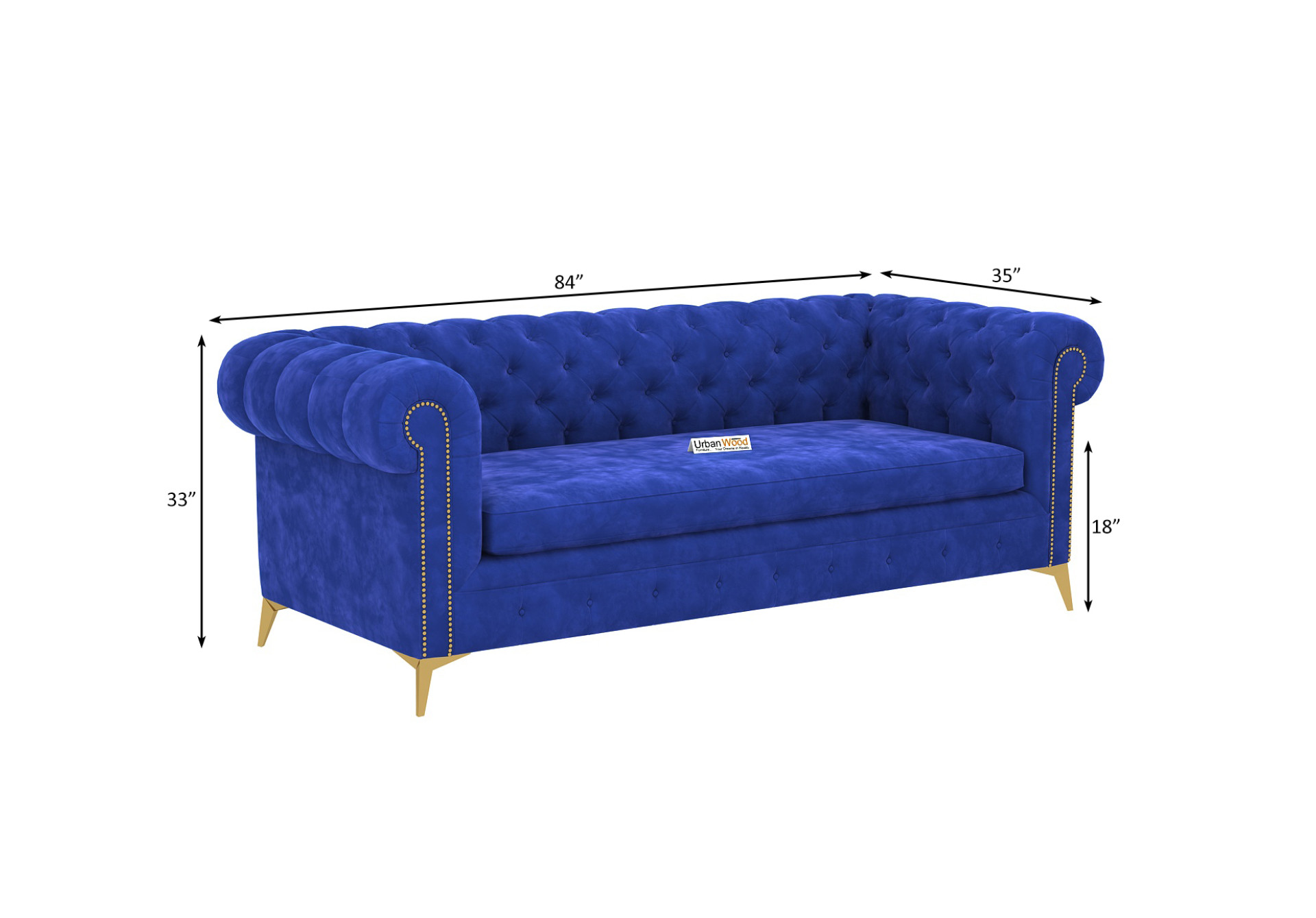 Regal 3 Seater Fabric Sofa (Velvet, Sapphire Blue)