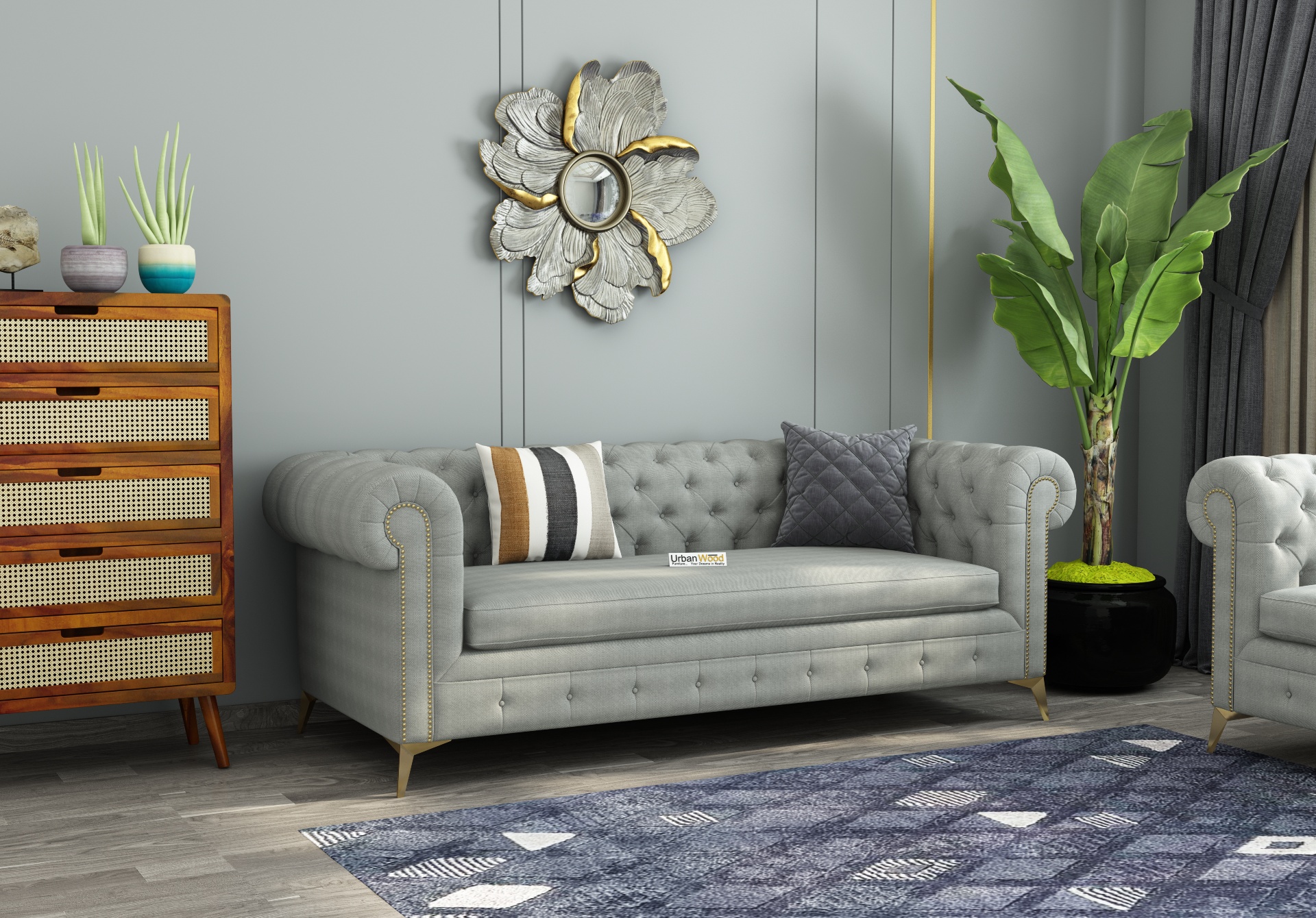Regal 3 Seater Fabric Sofa (Cotton, Steel Gray)