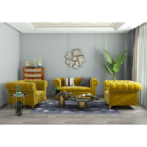 Regal 2+1+1 Seater Fabric Sofa (Velvet, Amber Gold)