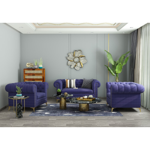 Regal 2+1+1 Seater Fabric Sofa (Cotton, Navy Blue)