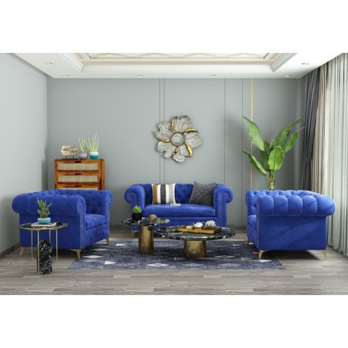 Regal 2+1+1 Seater Fabric Sofa (Velvet, Sapphire Blue)