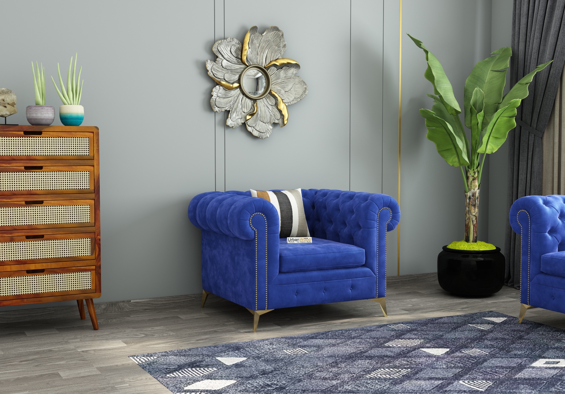 Regal 3+1+1 Seater Fabric Sofa (Velvet, Sapphire Blue)