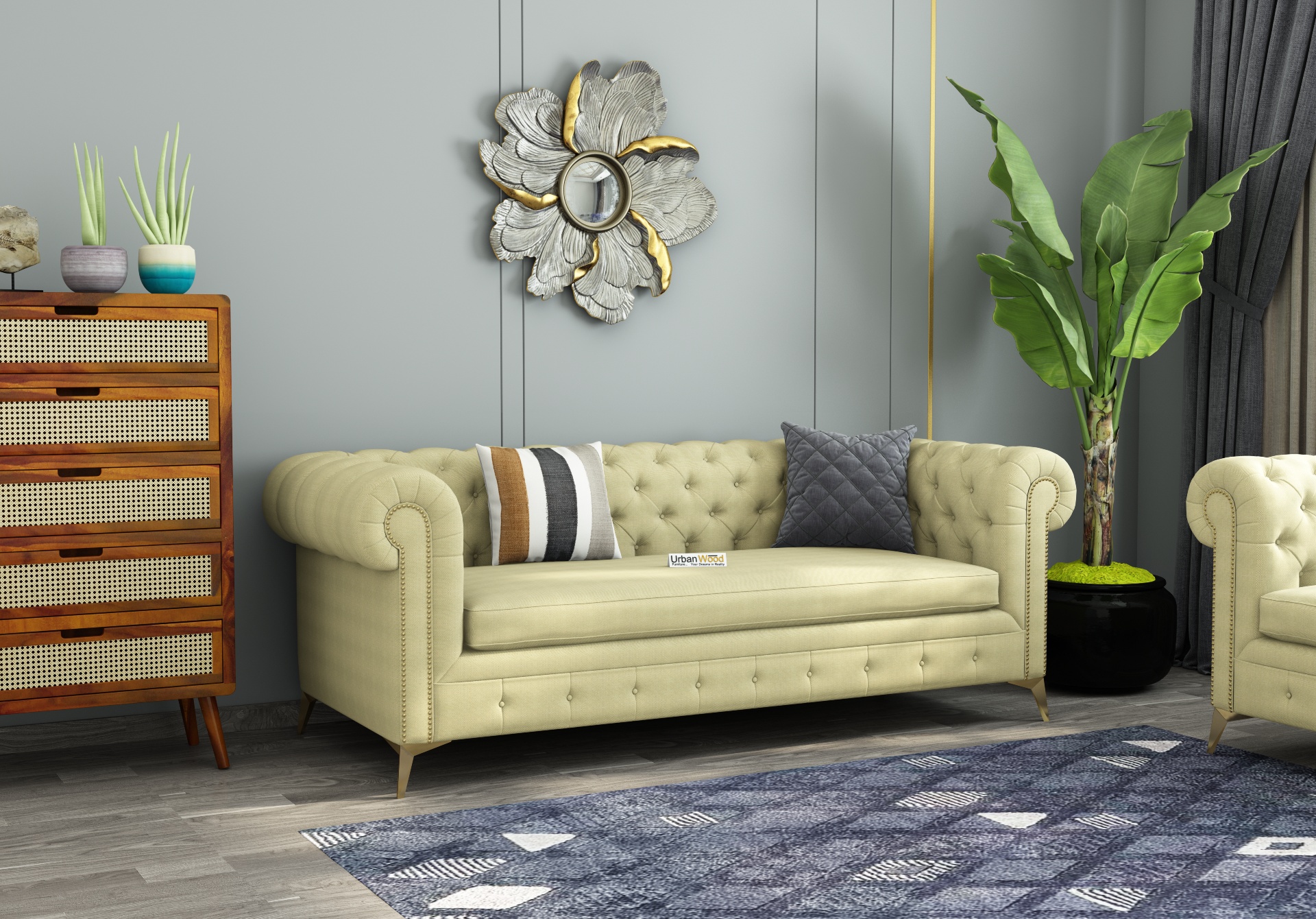 Regal 3+1+1 Seater Fabric Sofa (Cotton, Sepia Cream)