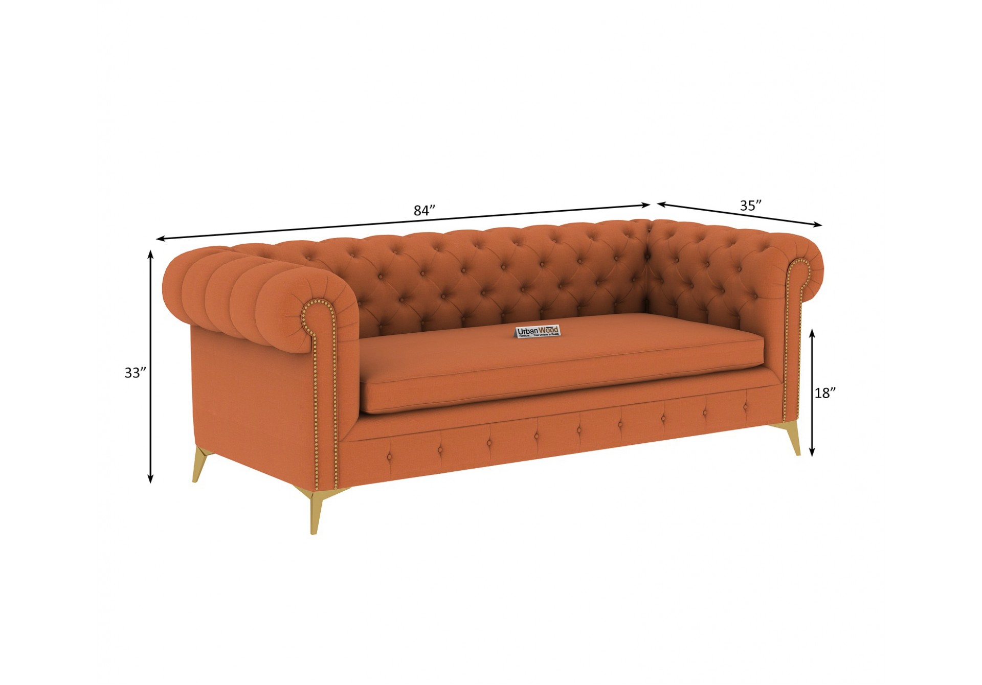 Regal 3 Seater Fabric Sofa (Cotton, Daina Orange)