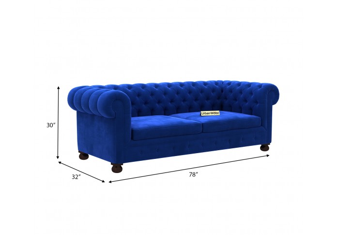 Regal 3 Seater Sofa (Velvet, Sapphire blue)