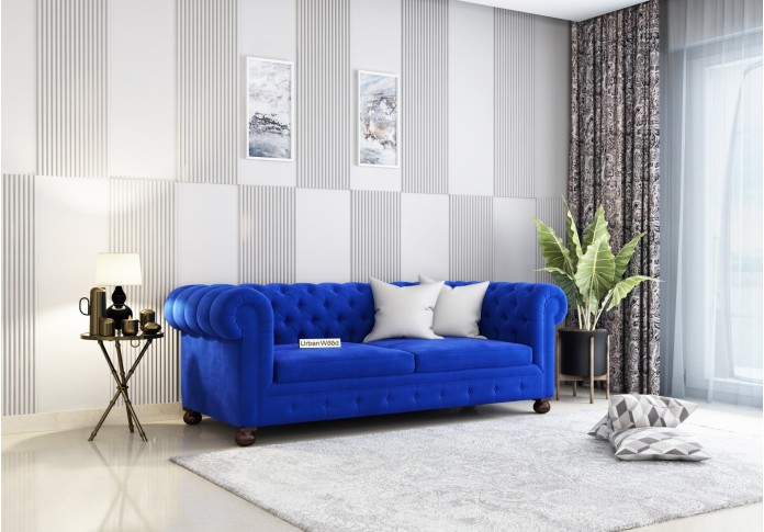 Regal 3 Seater Sofa (Velvet, Sapphire blue)