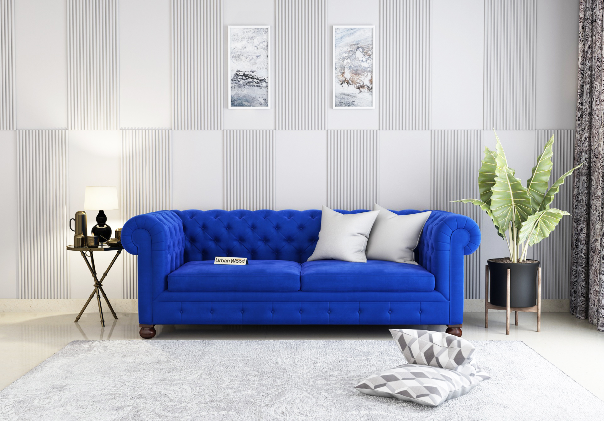 Regal 3 Seater Sofa <small>(Velvet, Sapphire blue)</small>