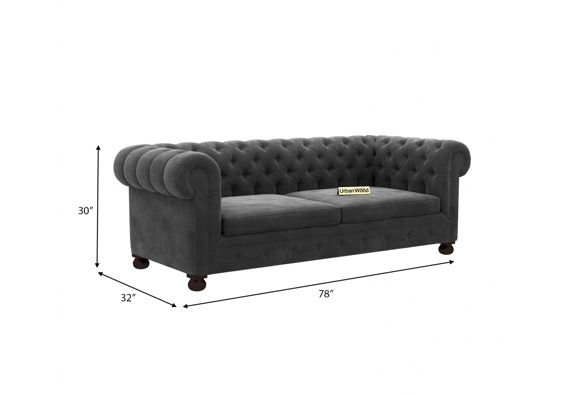 Regal 3 Seater Sofa (Velvet, Stone gray)