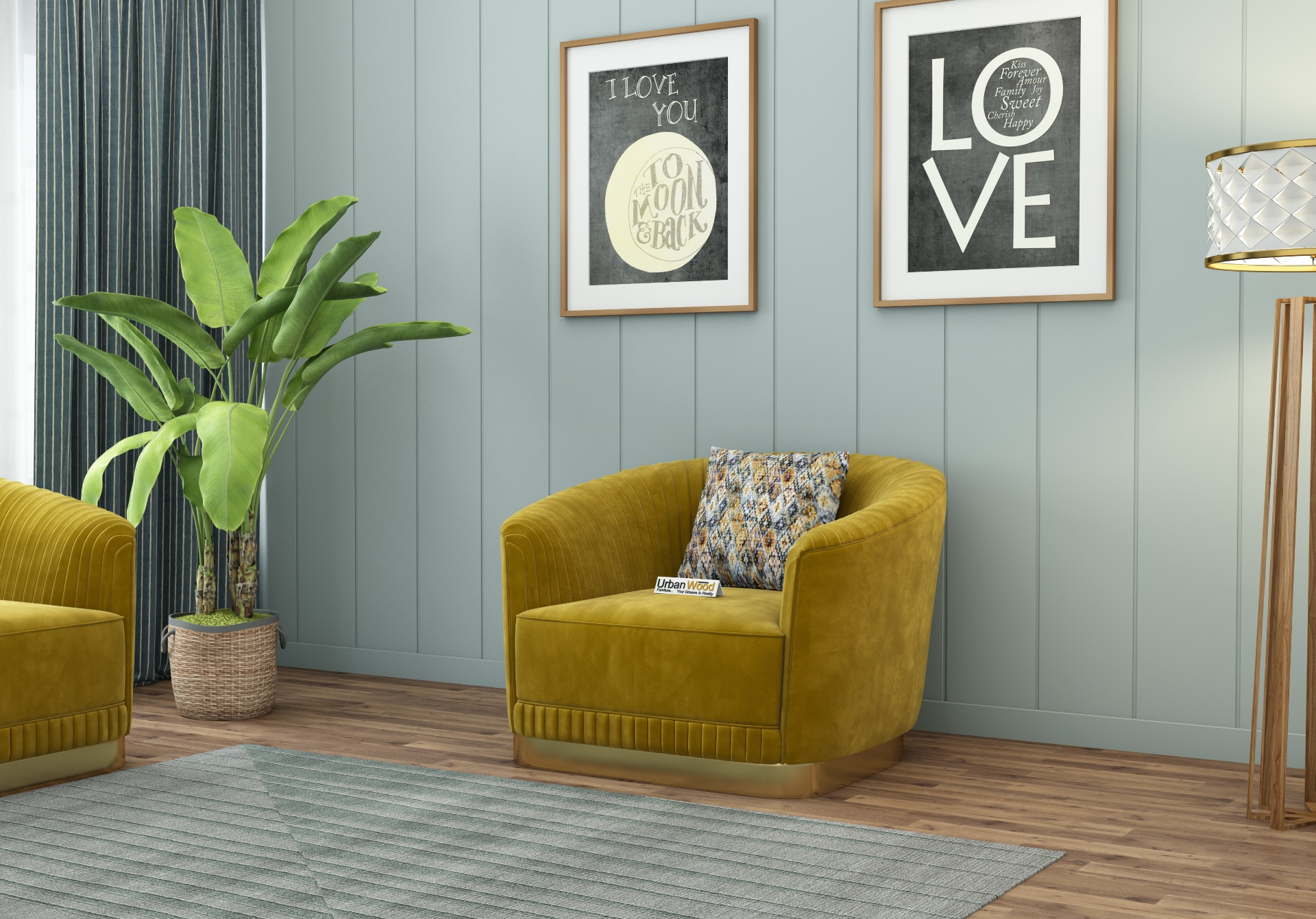 Roy 1 Seater Fabric Sofa (Velvet, Amber Gold)