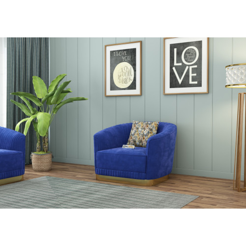 Roy 1 Seater Fabric Sofa (Velvet, Sapphire Blue)