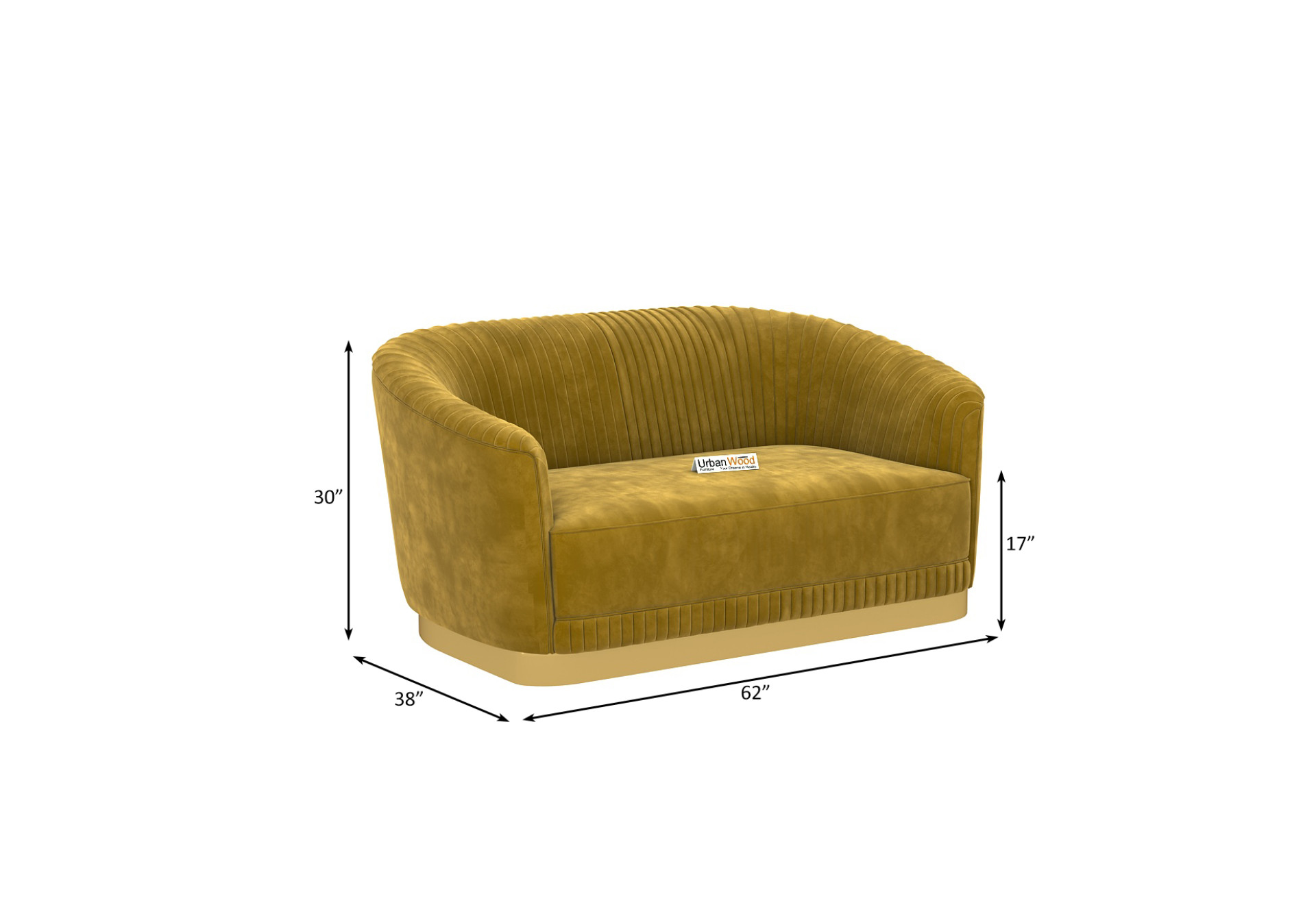 Roy 2 Seater Fabric Sofa (Velvet, Amber Gold)