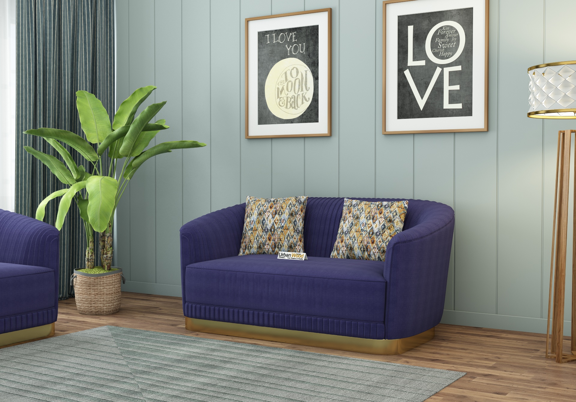Roy 2 Seater Fabric Sofa (Cotton, Navy Blue)