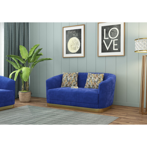 Roy 2 Seater Fabric Sofa (Velvet, Sapphire Blue)