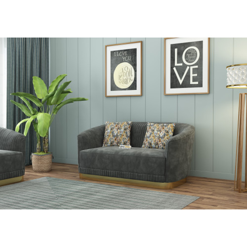 Roy 2 Seater Fabric Sofa (Velvet, Stone Grey)