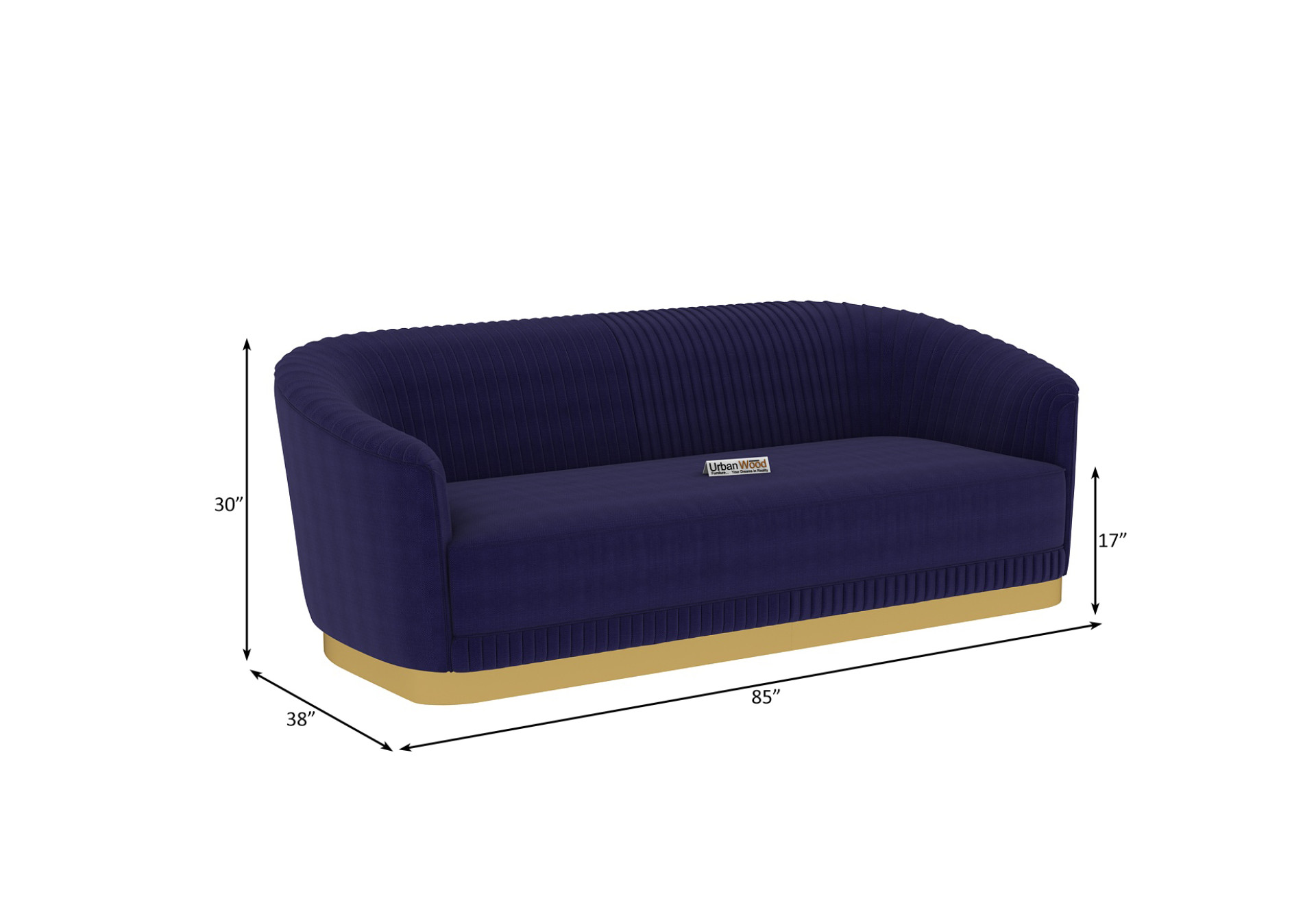 Roy 3 Seater Fabric Sofa (Cotton, Navy Blue)