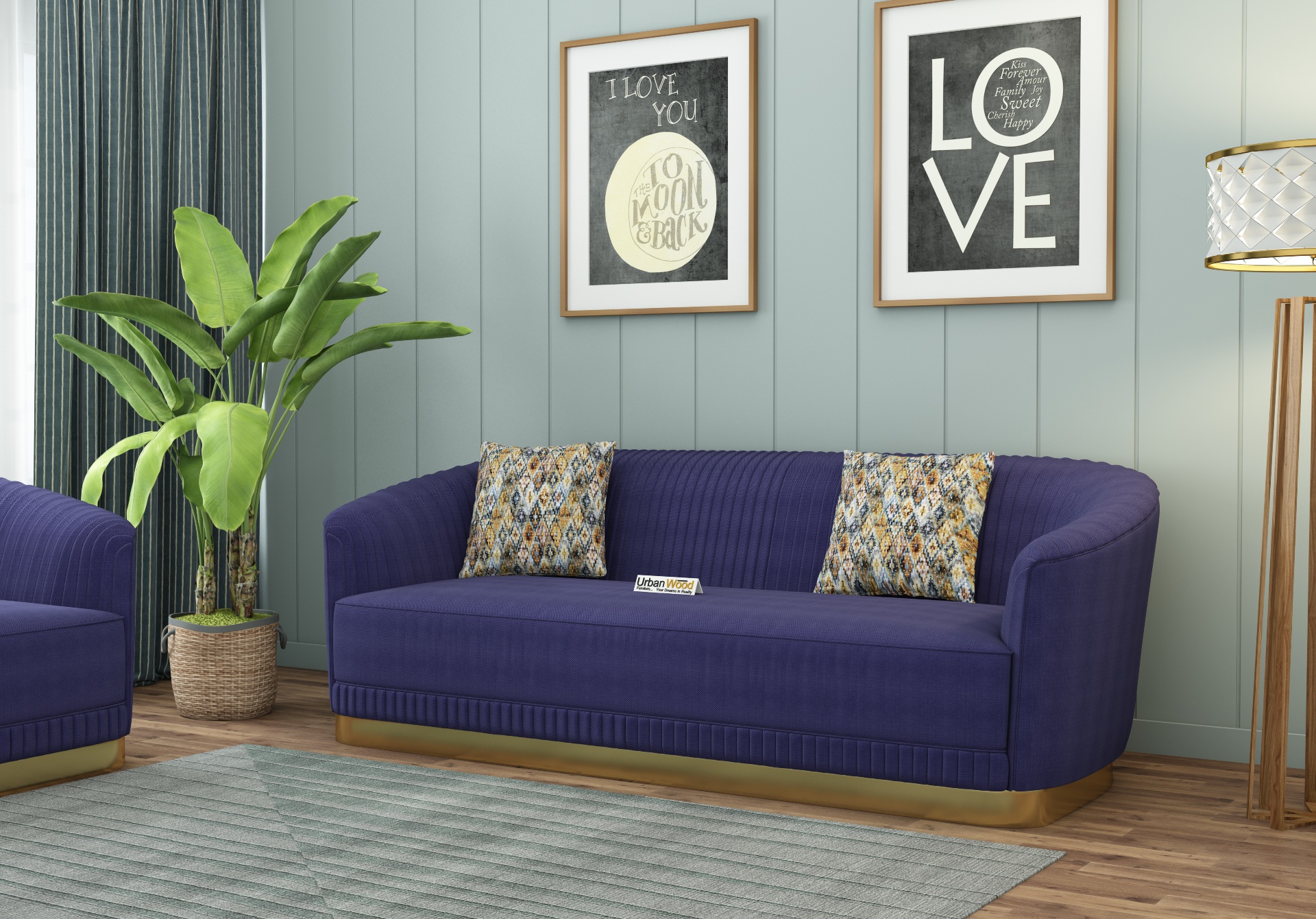 Roy 3 Seater Fabric Sofa (Cotton, Navy Blue)