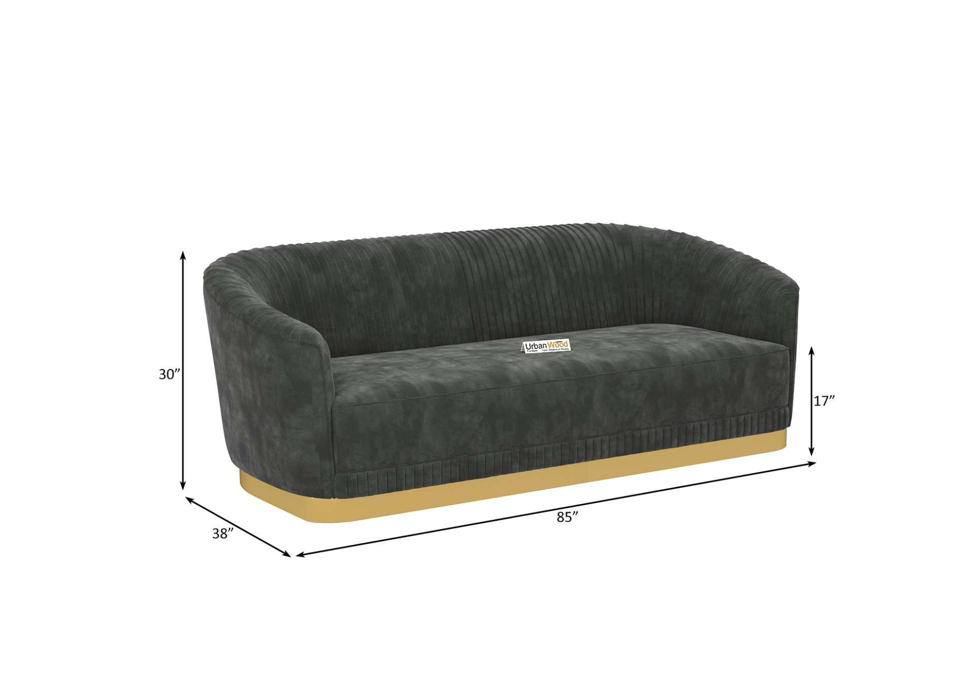 Roy 3 Seater Sofa (Velvet, Stone Grey)