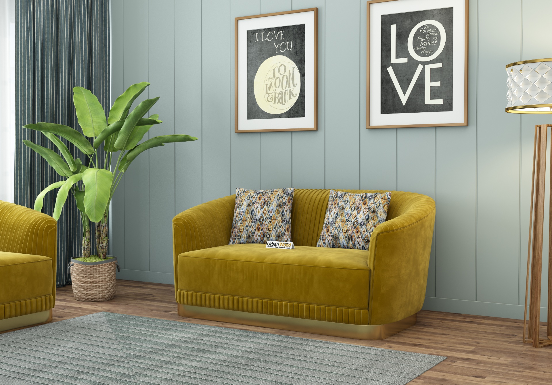Roy 2+1+1 Seater Fabric Sofa (Velvet, Amber Gold)