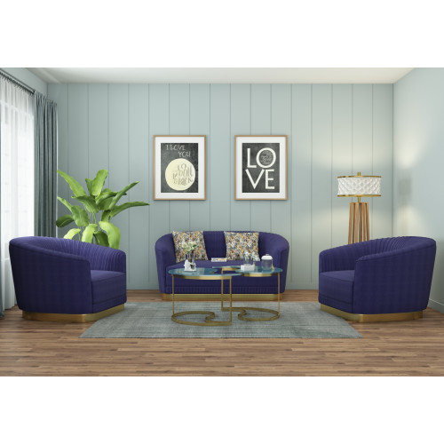 Roy 2+1+1 Seater Fabric Sofa (Cotton, Navy Blue)