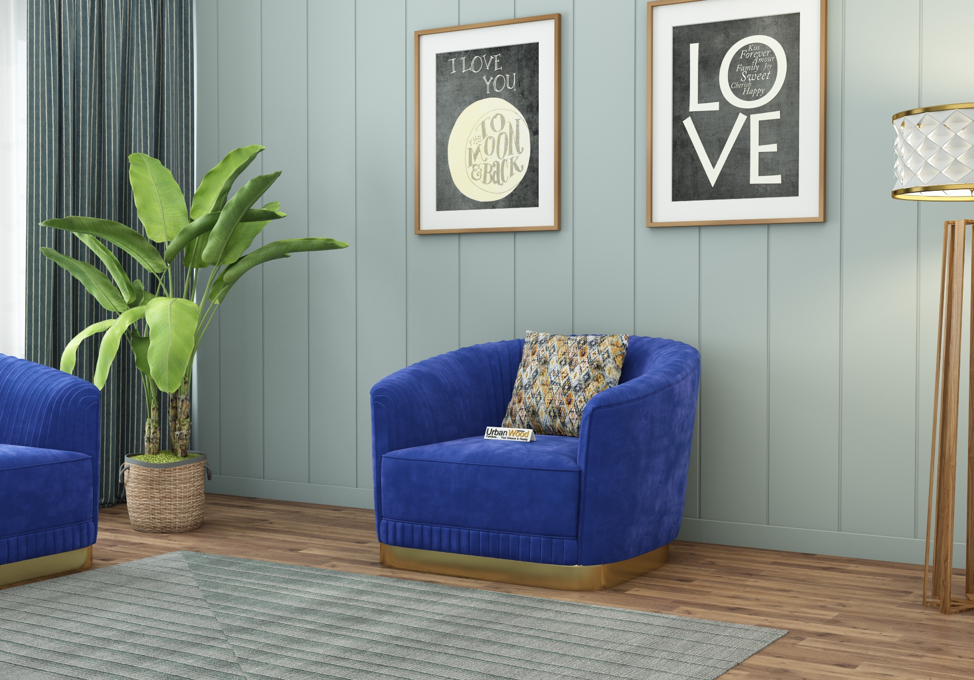 Roy 2+1+1 Seater Fabric Sofa (Velvet, Sapphire Blue)