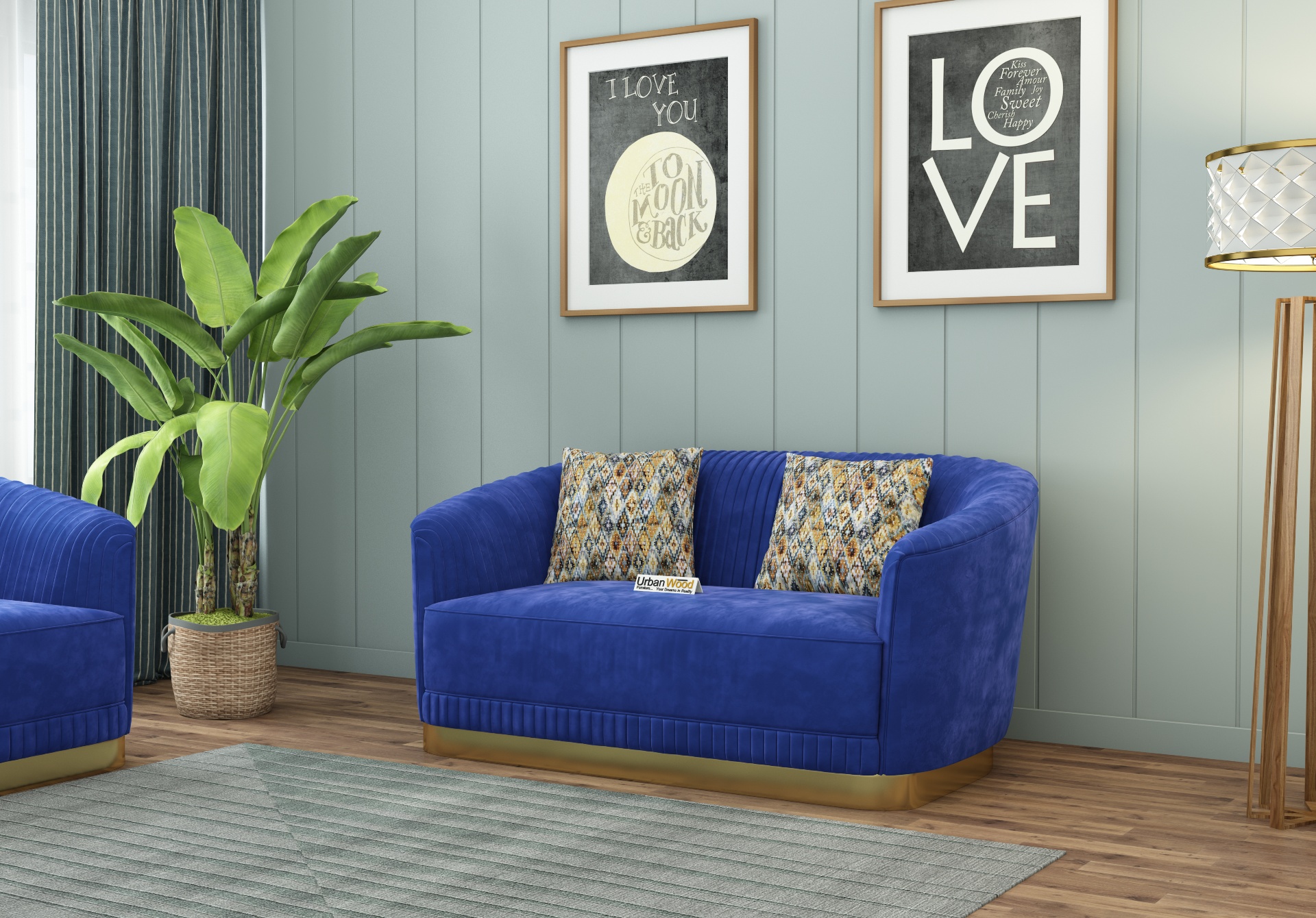 Roy 2+1+1 Seater Fabric Sofa (Velvet, Sapphire Blue)