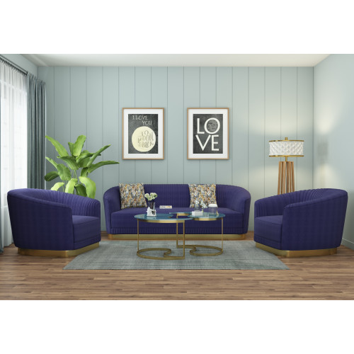 Roy 3+1+1 Seater Fabric Sofa (Cotton, Navy Blue)