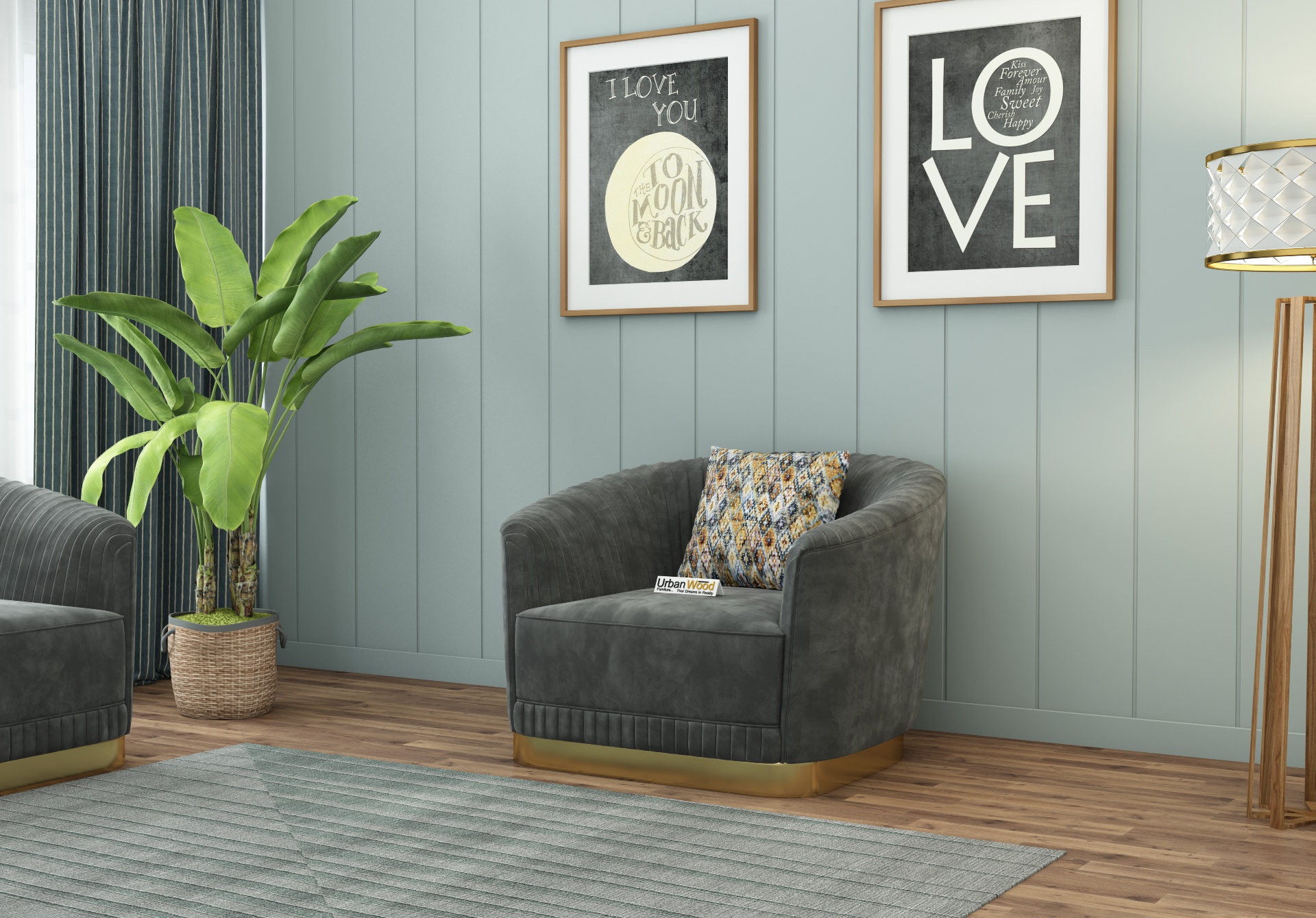 Roy 3+1+1 Seater Fabric Sofa (Velvet, Stone Grey)