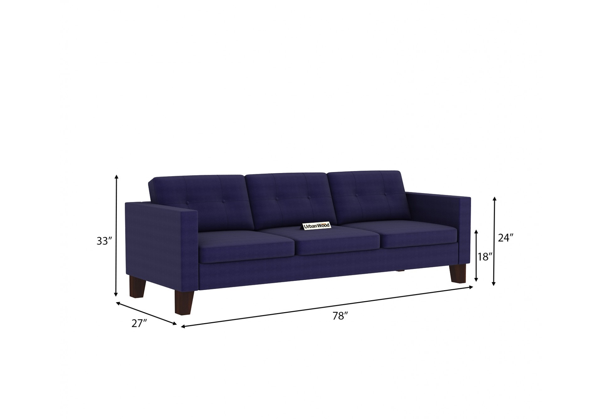 Shack 3 Seater Sofa  ( Cotton, Navy Blue )