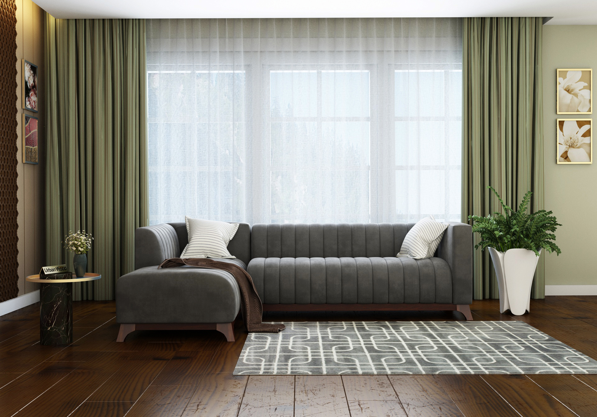 Barth L-Shaped Left Aligned Sofa ( Velvet, Stone grey )