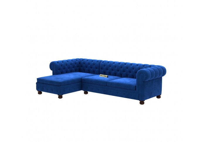 Beck L-Shaped Left Aligned Sofa ( Velvet, Sapphire blue  )