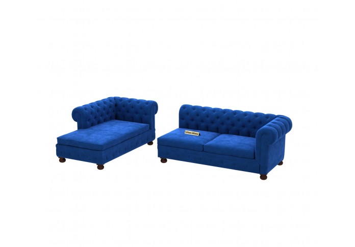 Beck L-Shaped Left Aligned Sofa ( Velvet, Sapphire blue  )
