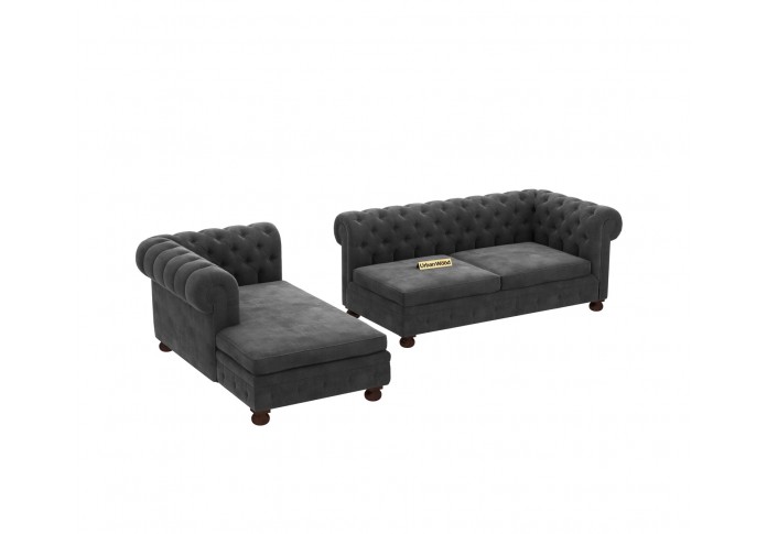 Beck L-Shaped Left Aligned Sofa ( Velvet, Stone grey  )