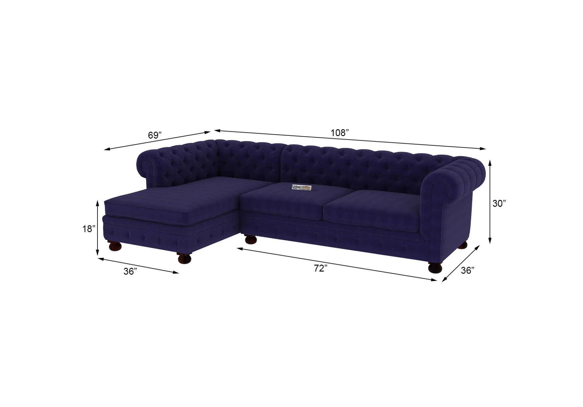 Beck L-Shaped Left Aligned Sofa ( Cotton, Navy blue )